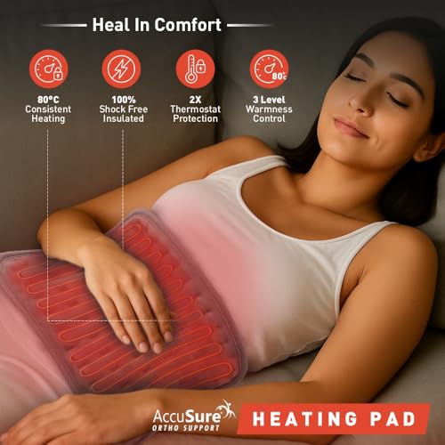 Image of AccuSure T002 Heating Pad (48x27 cm) Extra Large | Electric Heat Pad for Back, Neck, Shoulder, Abdomen, Joint & Period Pain Relief | Ultra Soft Fabric | Fast Heating | Temperature Control | Unisex