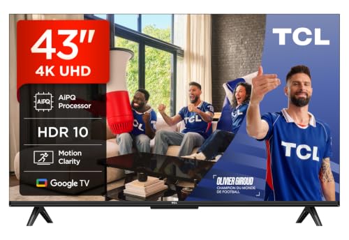 TCL 43V6C TV 43' 4K UHD Smart LED TV, 4K HDR, Google TV avec Design sans Bords (Dolby Audio, Motion Clarity, Compatible avec Google Assistant et Alexa)