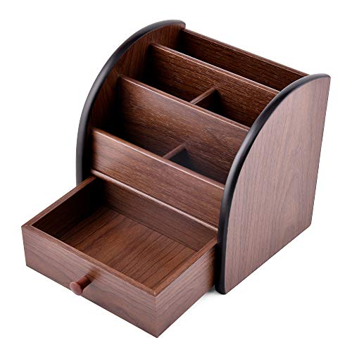 Siveit Wooden Desktop Organizer with Drawer, Multifunctional Office Supply Storage - Remote Control...