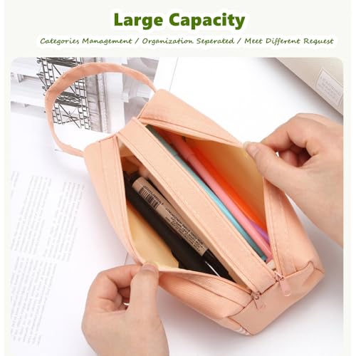 Image of Large Capacity Double Layer Pen Case, Durable Oxford Fabric Pencil Pouch with Smooth Zipper for School, Office & Art Supplies Organization (Army Green)