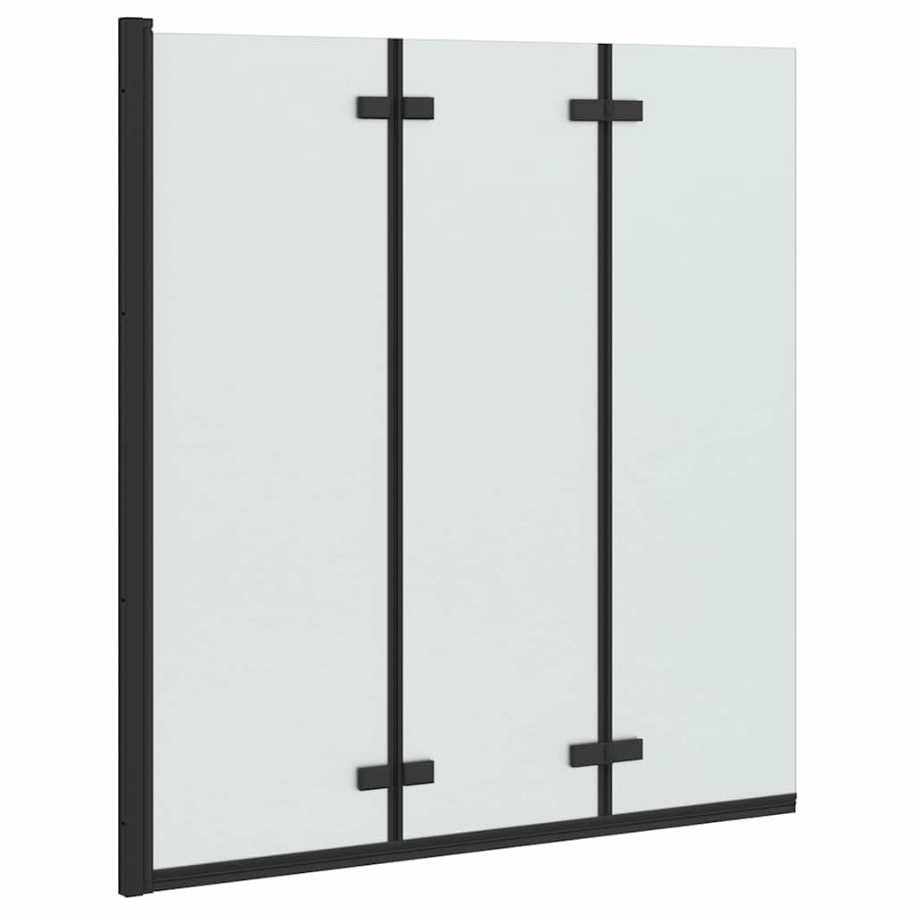 Mampara de ducha plegable de vidrio templado y aluminio, 130 x 138 cm, color negro, con ancho ajustable para adaptarse a diferentes tamaños de baño.