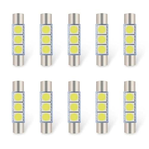 Lámpara LED para visor auto 10 piezas 28mm 12V blanca miniatura 1