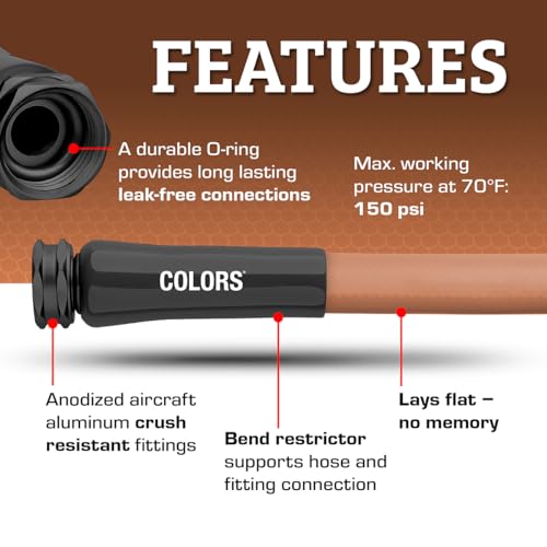 Image of Flexzilla Colors Std Grip Garden Hose 5 /8 inch x 50' 3 /4 inch - 11 1 /2 GHT Fittings, Red Clay