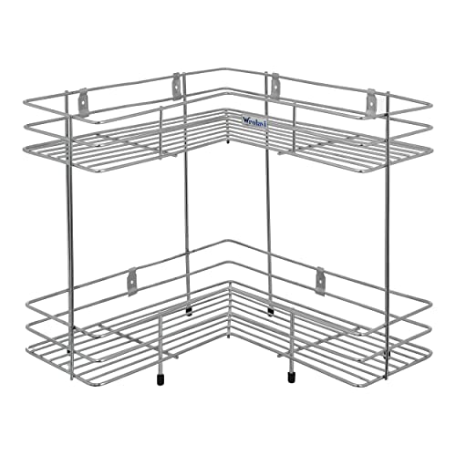 Wrolavi Zinbell L Corner Shape Stand, 2 Shelf Stainless Steel, Multipurpose Storage Rack for Kitchen and Bathroom (2 Shelf)