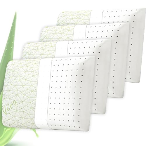 Image of AYKA Memory Foam Pillow for Neck & Shoulder Pain Relief Aloevera Memory Foam Pillow | 2 Years Warranty |Neck Orthopedic Support for Pain Relief & Spinal Alignment Ergonomic (Set of 4)
