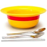 SHINIINGSOUL 7.5 Inch Straw Hat Shaped Ceramic Bowl Set with Stainless Steel Utensils - Novelty Ramen Bowl for Noodles, Salad, Cereal - Unique Japanese Style Kitchen Decor Gift for Anime Lovers