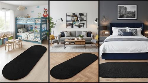 Image of Fluffy Silky Micro Fiber Polyster Carpet /Runner for Bedroom, Study Room, Playing Room, Guest Room ETC. 2x6 feet Feet, (Black)