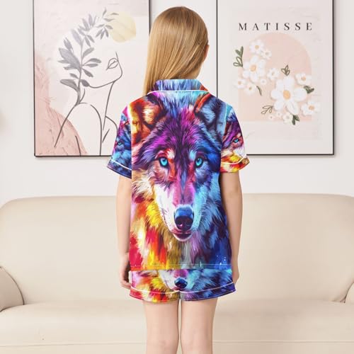 ALAZA Wolf Blue Abstract Satin Pajamas Set Short Sleeve Button Down Sleepwear Summer Pjs 2 Piece4