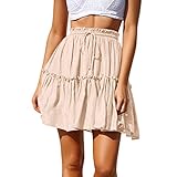❤ Damen Jeansrock Damen Hohe Taillen Ebene Ausgestelltes Kleid A-Linie Faltenrock Damen 50er Jahre Art Rock Vintage Rockabilly Swing Faltenrock Knielang Damen Falten A-linie Rock Vintage Einfarbig Dehnbar Große Schaukel Party Rock