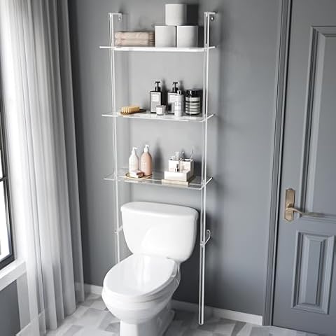 Sumerflos Acrylic Over The Toilet Storage Shelf - 3 Tier Clear Over-The-Toilet Bathroom Organizer Rack Above Toilet Shelves Standing for Bathroom Living Room Bedroom Modern Cover