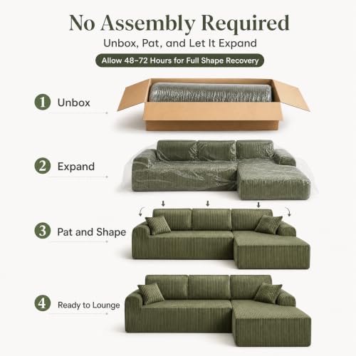 Image of KEIKI 109 inch Corduroy L-Shaped Sectional Sofa with Left Chaise, Green