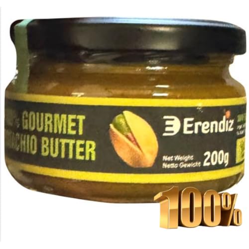 (Contiene 100% pistachos) – Crema de pistacho Pufai Erendiz con 100% pistachos, sin azúcar añadido, sin aditivos, sin aceite de palma, para dubai Chocolate kadayıf kadaifi, 200 gramos