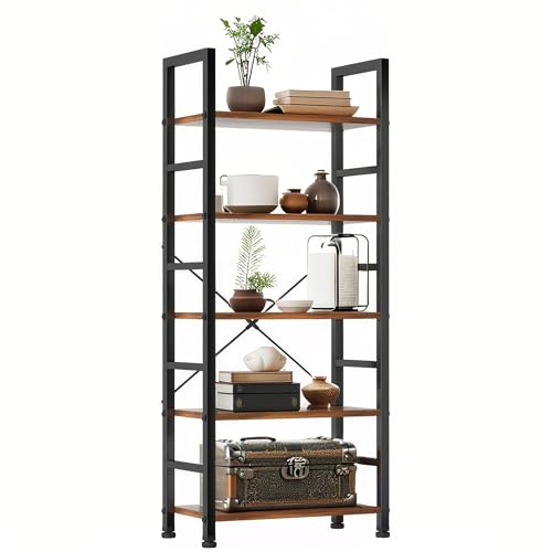 ZEUKMXOO 5 Tier Bookshelf, 62'' Tall Book Shelf, Free Standing Vintage Book Storage Shelves, Wood Bookcase Organizer for Bedroom, Living Room and Home Office, Vintage