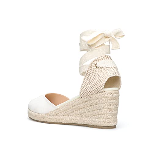 Women’s Platform Wedges Espadrilles, 3" Wedge, Soft Ankle-Tie Strap, Closed Toe, Classic Summer Sandals3