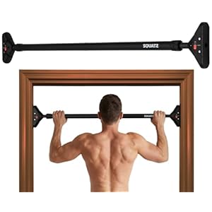 Squatz Doorway Pull Up Bar, Adjustable Door Frame Pull Up Bar with Level Meter, Locking Mechanism & Foam Grips, No Drill Chin Up Bar for Door Frame, Portable Design for Home Workouts