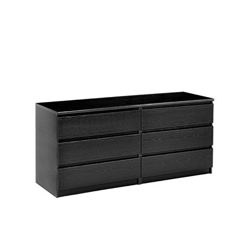 Pemberly Row Modern Contemporary 6 Drawer Wide Double Bedroom Dresser In Black Woodgrain #TOP2