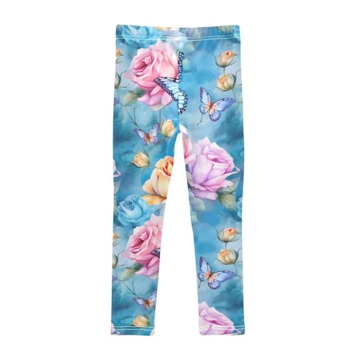 Kids High Waist Blue Butterfly Pink Flower Leggings for Toddler Girls 4T 202b25852