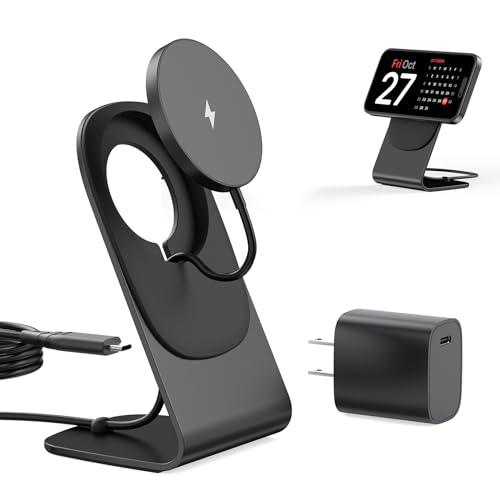 Image of Magnetic Wireless Charger for iPhone 17-12 Series + Aluminum Charger Stand | Mag Charger+20W USB C Adapter, Fast Wireless Charging Stand /Pad with 5ft USB-C Cable for iPhone 17 /16 /15 /14 /13 /12, Airpod Pro