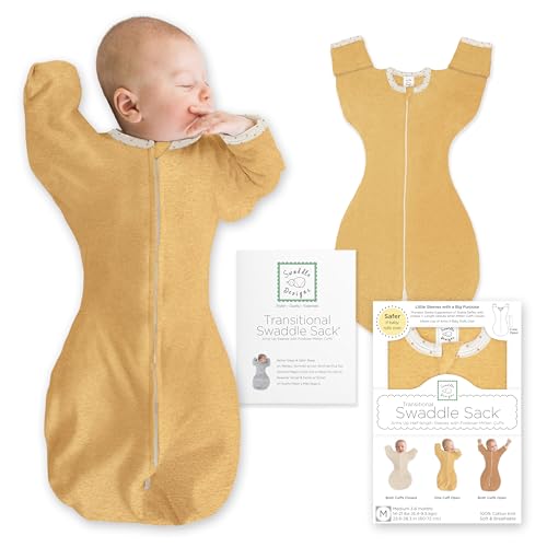 Image of SwaddleDesigns Transitional Swaddle Sack, Arms Up Half-Length Sleeve & Mitten, Most Gradual Transition Swaddle for Newborn