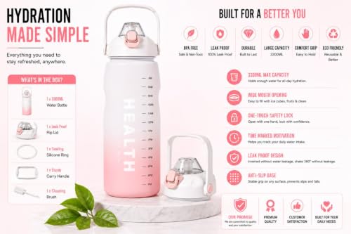 Image of Ryaco Delzon 3.3L Large Water Bottle for Gym, Motivational Time Marker Sipper Bottle, Reusable Sports Water Bottle for Men & Women, Workout, Fitness, Travel & Outdoor Use