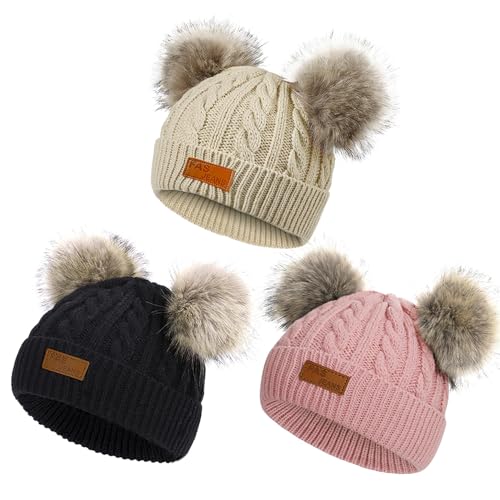 Image of Century Star Baby Girl Hats Winter Cute Baby Beanie for Girls Boys Knit Baby Hats Warm Infant Toddler Beanie Pom Pom Cap