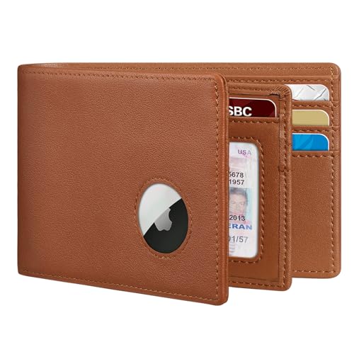 Zitahli Genuine Leather Wallet for Men With AirTag Holder Mens Wallet Bifold Rfid Blocking Gifts for Men (AirTag Not Included)