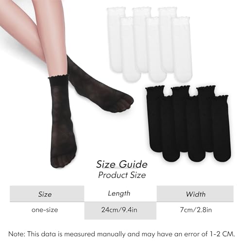DIVINA VITAE 6 Pairs Sheer Socks Women Ankle Summer Ultra Thin Sheer Ruffle Socks Transparent Nylon Sock Soft Breathable Silk See Through Tulle Sock for Women Girl3