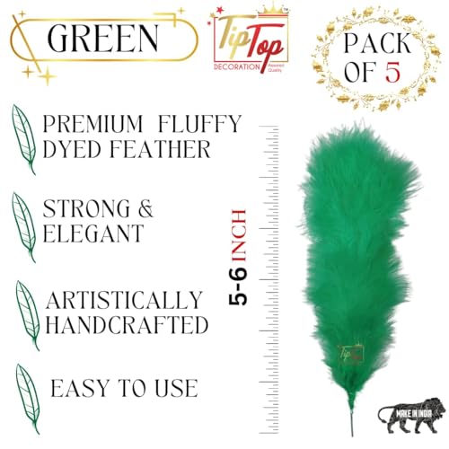 Image of Fluffy Natural Dyed Feather Kalgi Kalangi Stick for Craft (7-8 Inch) (Green, Pack of 5 Pcs)