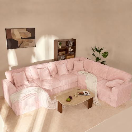 GOSUHI 139" U-Shaped Cloud Couch, Modular Sectional, Deep Seats, Pink