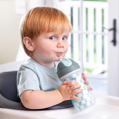 Image of Chicco Insulated Straw Sippy Cup 12+ Months, 9oz Toddler Training Cup with Spill-Free Flip-Top Lid, BPA-Free 2-Pack, Cars /Checkers