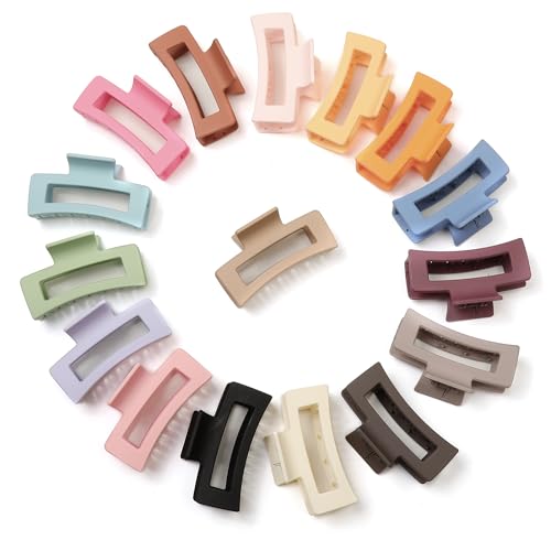 16 Pcs Hair Clips for Women Matte Rectangle Hair Claw Clips Bulk Non Slip Claw Clips for Thick Thin Hair Colorful Square Hair Clips for Long Curly Fine Hair Cute Hair Accessories for Girls