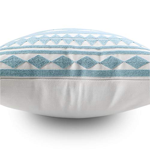 Hodeco Embroidery Throw Pillow Cover 18X18 Home Décor Light Blue Geometric Cushion Cover Diamond Triangle Pillow Case Teal Floor Pillow Cover For Couch Sofa Chair 100% Cotton 45X45Cm thumb #3