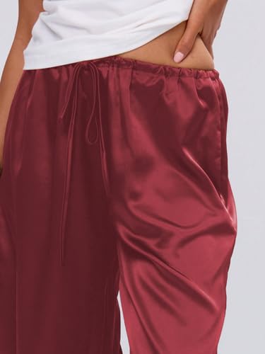 Image of MakeMeChic Women's Summer Satin Silk Pants Casual Flowy Pants Beach Vacation Wide Leg Pants
