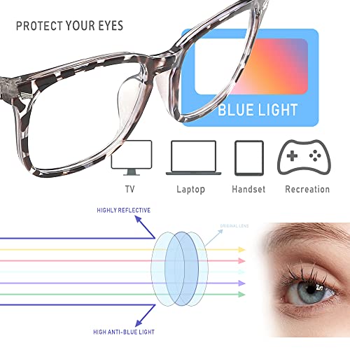 Image of Blue Light Glasses for Women Men,2 Pack,Bluelight Eyeglasses,Fashion Square Frame Blue Light Blocking Glasses,Clear Leopard Eyewear,Computer & Gaming Glasses for Anti-screen Fatigue
