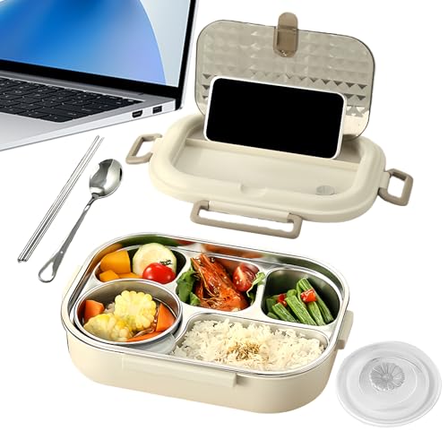 shjxi Contenedor de almuerzo de acero inoxidable, apto para microondas con palillos, contenedor de alimentos de acero inoxidable, para sándwiches, frutas, verduras, camping, viajes, picnic
