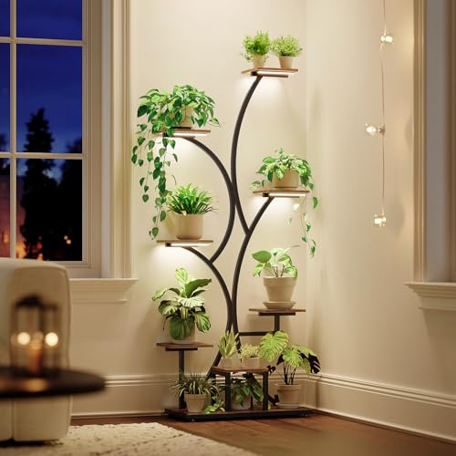 GiftGo Plant Stand Indoor with Grow Light Wooden Metal for Plants Multiple Large Tall Plant Rack...