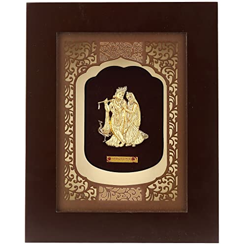 Image of Pk & Pk Jewellers Lord Radha Krishna with Peacock Photo Frame | 24KT Pure Gold | Solid Carving Collection | Extra Mini (For Premium Gift, Temple, Home Decor, Wall Decoration)