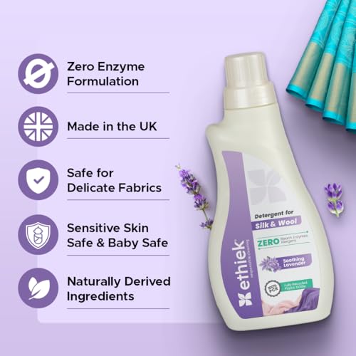 Ethiek Liquid Detergent for Silk, Woolen, & Delicate Clothes, Gentle Zero Enzyme Formula, Natural & Organic Detergent liquid for Top load, Front load Washing Machine & Hand Wash - 500ml