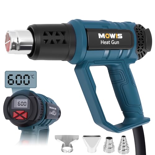 Pistola de aire caliente con pantalla de 2000 W Mowis, regulable sin niveles de 60 ℃ – 600 ℃, calentamiento rápido, resistente pistola de aire caliente y ventilador de aire caliente, set con 4