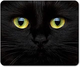 Black Cat Face Mouse Mat Pad for PC Computer Gadget Office Desk Accessories Desktop Laptop Flexible Cloth Non-Slip Rubber Base Waterproof Mousepad Mousemat Rectangle Cute Design 8423