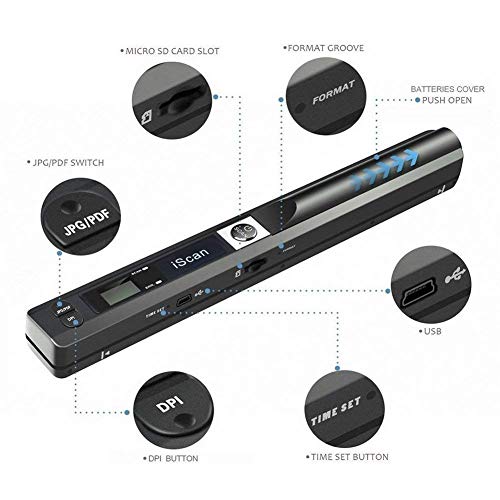 Image of Microware Portable Scanner iSCAN 900 DPI A4 Document Scanner Handheld for Business, Photo, Picture, Receipts, Books, JPG /PDF Format Selection, Micro SD Card Hand Scanner