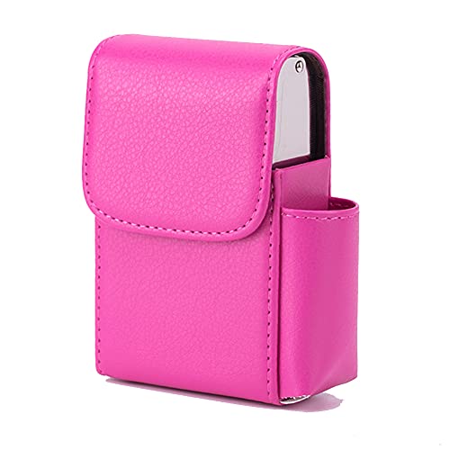 Cigarette Box, PU Leather Tobacco Pouch Cigarette Case Portable Cigarette Storage Organizer Holder with Pouch Lighter Holder Cigarette Case and Dispensers (Rose Red)