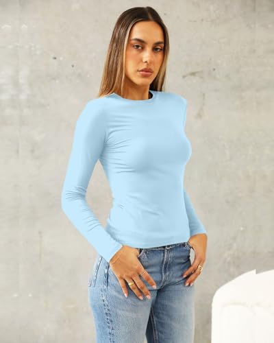 Image of Abardsion Women's Slim Lightweigh Long Sleeve T Shirts | Fall Clothes 2026 Casual Basic Crewneck Going Out Crop Tops Y2K