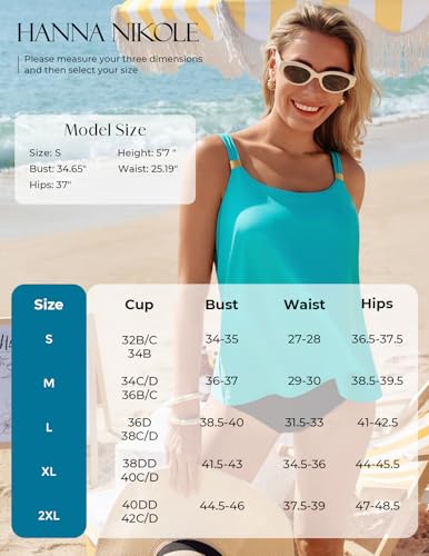 Hanna Nikole Damen Tankini Badeanzug Oberteil,Tankini Top mit Integriertem BH,Bauchweg Ruffle High Waisted Oberteil,Push Up Bademode U-Ausschnitt Badeanzüge,No Bottom Azurblau L