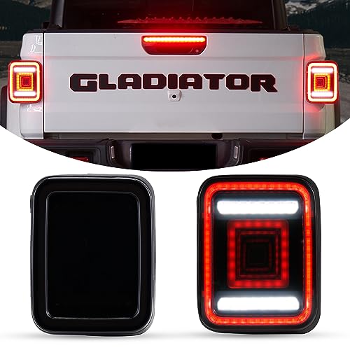 Kiwi Master LED Tail Lights for 2020-2025 Jeep Gladiator JT Accessories, Black Housing Smoke Lens, Pair