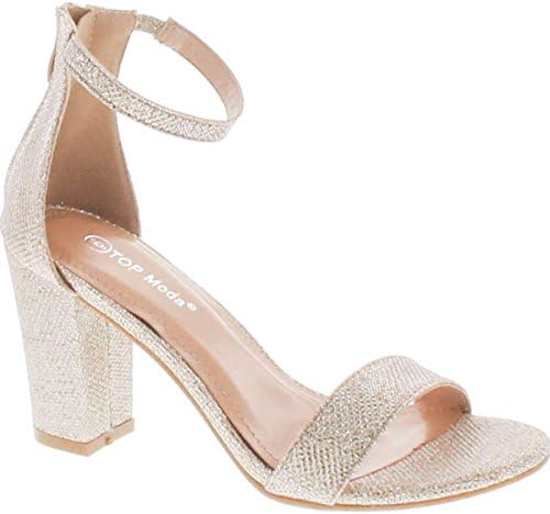 TOP Moda Womens Hannah-1 Platform Chunky Heel Metallic Glitter Party Ankle Strap High Heel Sandal,Champagne,8 | Image 1