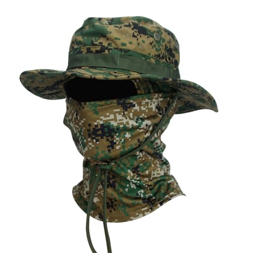 Casquette boonie d'extérieur respirante anti-UV camouflage avec masque détachable 3D