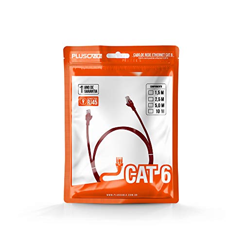Cabo de Rede Pluscable CAT.6 2.5M Vermelho Patch Cord - PC-ETH6U25RD