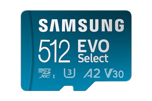 Samsung EVO Select (2024) Tarjeta microSD + Adaptador SD, 512 GB, Tarjeta de Memoria para Smartphone y Tablet, UHS-I U3, 4K UHD, Full HD, Lectura 160 MB/s, MB-ME512SA/EU