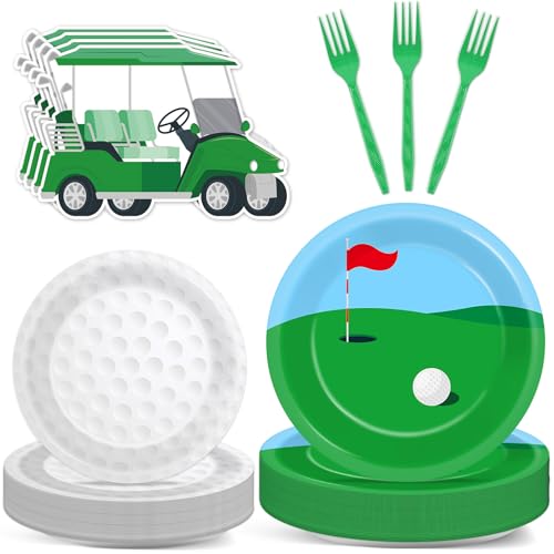 96Pcs Golf Paper Plates and Napkins Golf Ball Birthday Party Decorations Hole in One Sports Themed Tableware Set Disposable Sports Dinnerware Kit for Sport Birthday Baby Shower Game Party Supplies